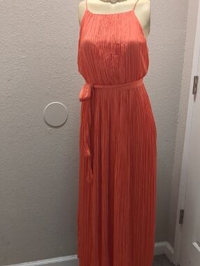 Banana Republic Coral Pleated Maxi Dress with Waist Tie